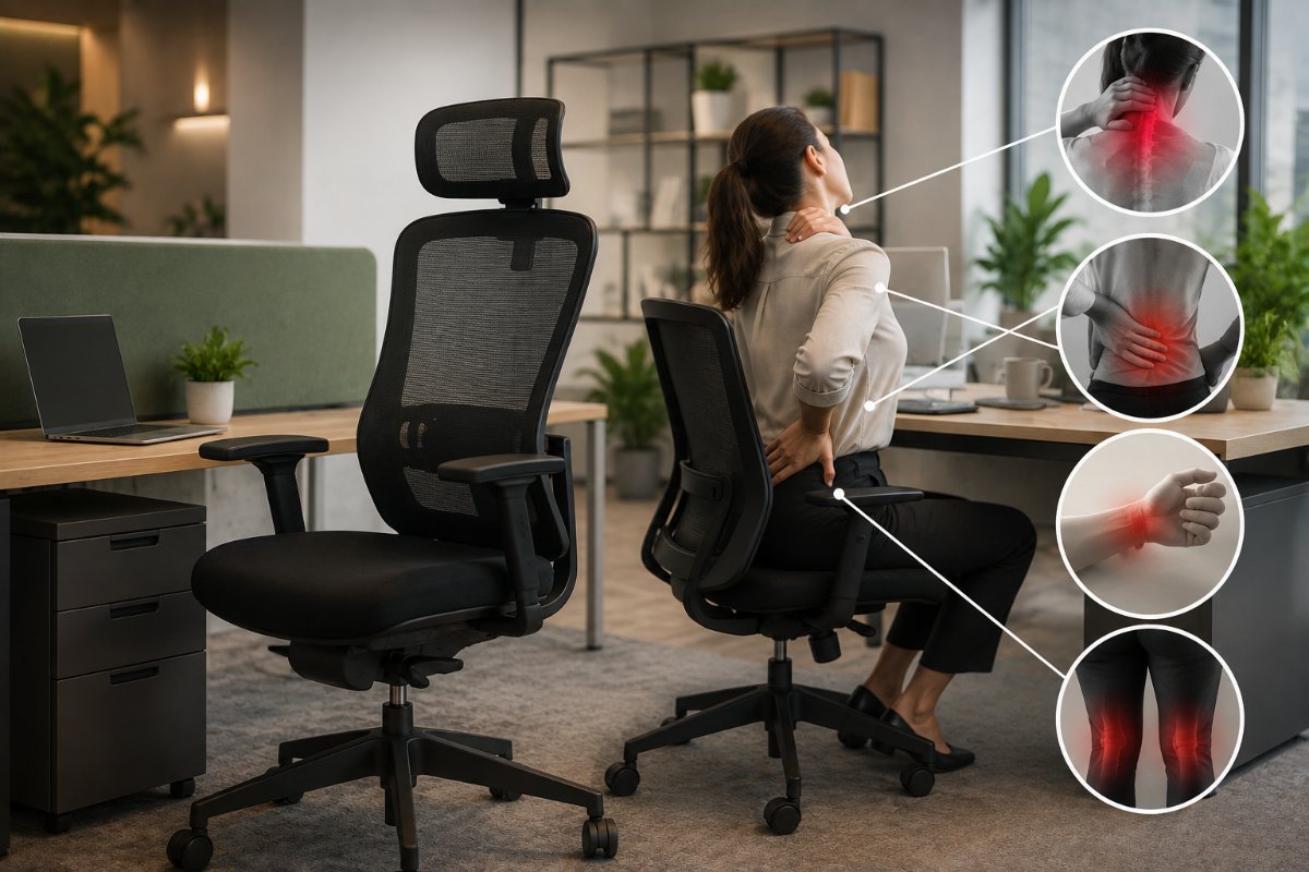 Quais reclamações de desconforto no escritório indicam problema de mobiliário e não de pessoa?