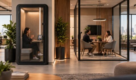 Cabine acústica ou sala de reunião pequena: qual resolve melhor a falta de privacidade?